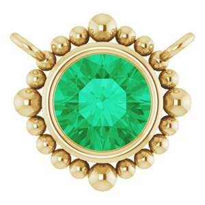 14K Yellow Gold 4.5 mm Natural Emerald Beaded Necklace Center