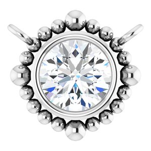 14K White Gold 4.5 mm Natural White Sapphire Beaded Necklace Center