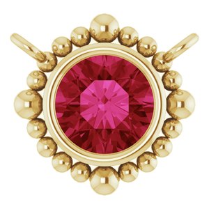 14K Yellow Gold 4.5 mm Natural Ruby Beaded Necklace Center