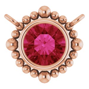 14K Rose Gold 4.5 mm Natural Ruby Beaded Necklace Center