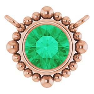 14K Rose Gold 4.5 mm Natural Emerald Beaded Necklace Center