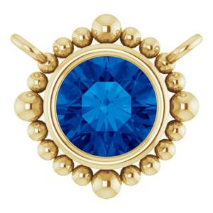 14K Yellow Gold 4.5 mm Natural Blue Sapphire Beaded Necklace Center
