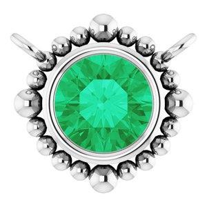 Platinum 4.5 mm Natural Emerald Beaded Necklace Center
