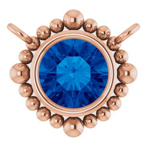 14K Rose Gold 4.5 mm Natural Blue Sapphire Beaded Necklace Center