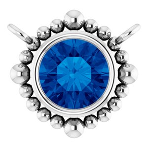 14K White Gold 4.5 mm Natural Blue Sapphire Beaded Necklace Center