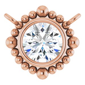 14K Rose Gold 4.5 mm Natural White Sapphire Beaded Necklace Center