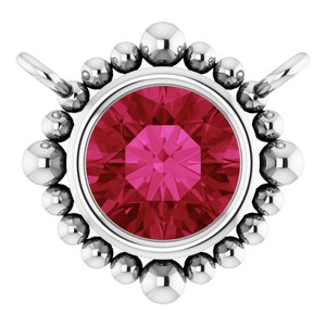 14K White Gold 4.5 mm Natural Ruby Beaded Necklace Center