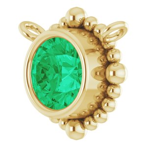 14K Yellow Gold 4.5 mm Natural Emerald Beaded Necklace Center
