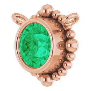 14K Rose Gold 4.5 mm Natural Emerald Beaded Necklace Center