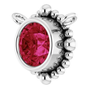 14K White Gold 4.5 mm Natural Ruby Beaded Necklace Center
