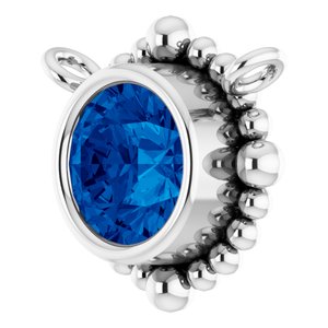 14K White Gold 4.5 mm Natural Blue Sapphire Beaded Necklace Center