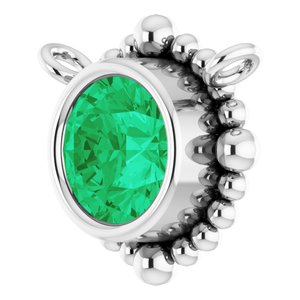 Platinum 4.5 mm Natural Emerald Beaded Necklace Center