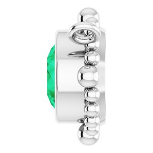 14K White Gold 4.5 mm Natural Emerald Beaded Necklace Center