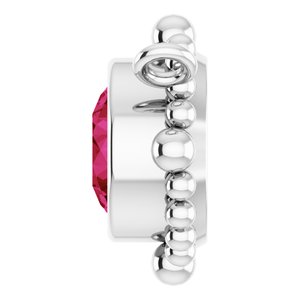 14K White Gold 4.5 mm Natural Ruby Beaded Necklace Center