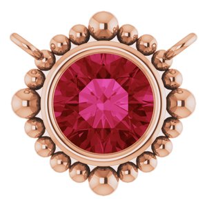14K Rose Gold 5 mm Natural Ruby Beaded Necklace Center