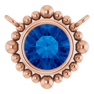 14K Rose Gold 5 mm Natural Blue Sapphire Beaded Necklace Center