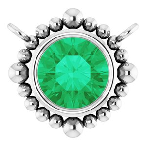 14K White Gold 5 mm Natural Emerald Beaded Necklace Center