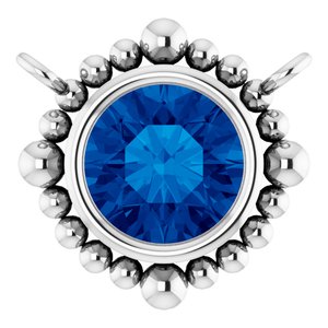 14K White Gold 5 mm Natural Blue Sapphire Beaded Necklace Center