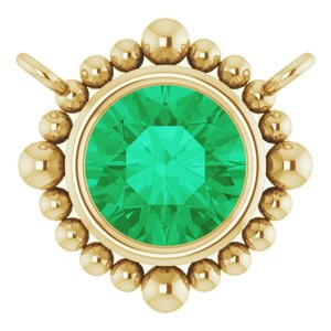 14K Yellow Gold 5 mm Natural Emerald Beaded Necklace Center