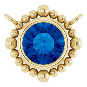 14K Yellow Gold 5 mm Natural Blue Sapphire Beaded Necklace Center