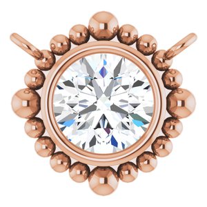 14K Rose Gold 5 mm Natural White Sapphire Beaded Necklace Center