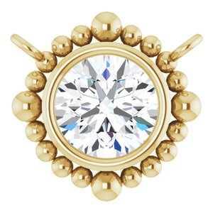 14K Yellow Gold 5 mm Natural White Sapphire Beaded Necklace Center