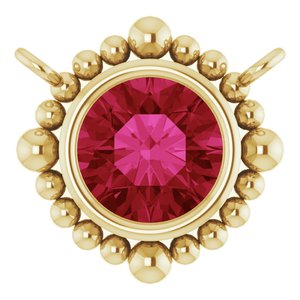 14K Yellow Gold 5 mm Natural Ruby Beaded Necklace Center