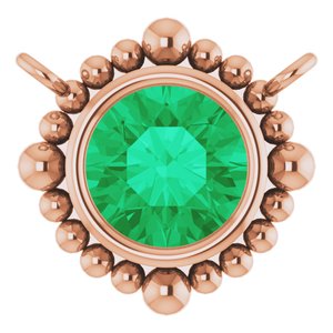 14K Rose Gold 5 mm Natural Emerald Beaded Necklace Center