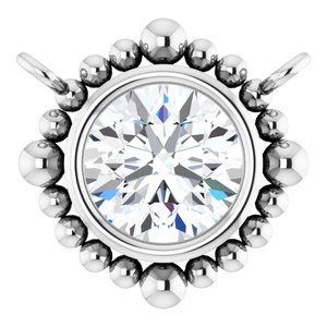 14K White Gold 5 mm Natural White Sapphire Beaded Necklace Center