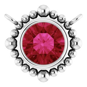14K White Gold 5 mm Natural Ruby Beaded Necklace Center