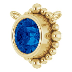 14K Yellow Gold 5 mm Natural Blue Sapphire Beaded Necklace Center