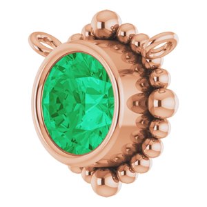 14K Rose Gold 5 mm Natural Emerald Beaded Necklace Center