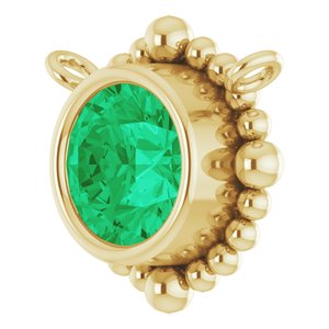 14K Yellow Gold 5 mm Natural Emerald Beaded Necklace Center