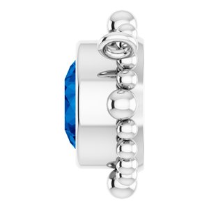 14K White Gold 5 mm Natural Blue Sapphire Beaded Necklace Center