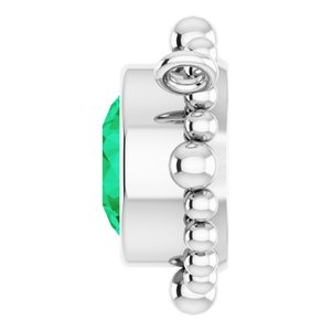 14K White Gold 5 mm Natural Emerald Beaded Necklace Center