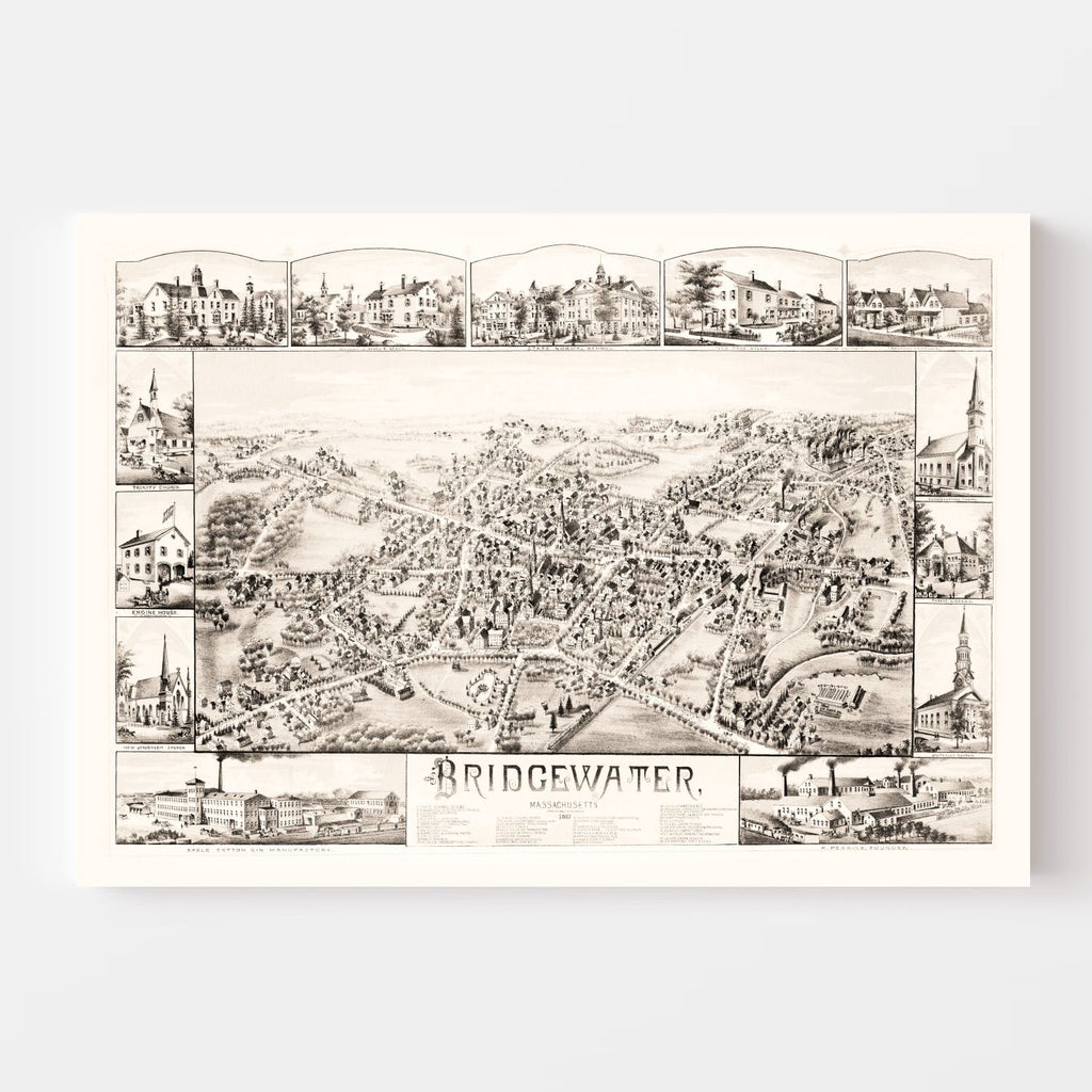 Vintage Map of Bridgewater, Massachusetts 1887