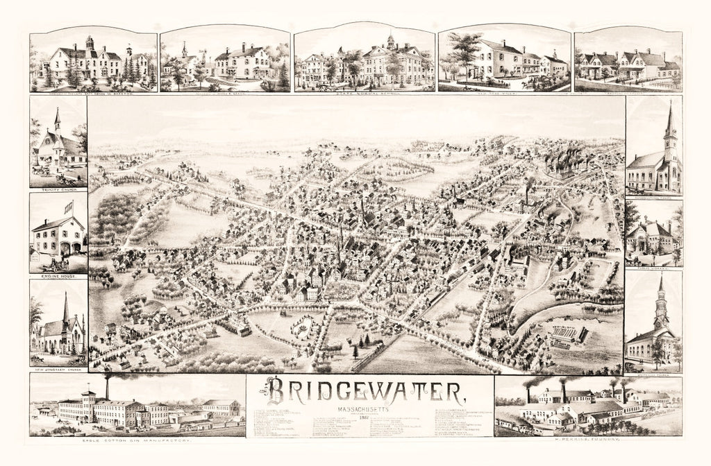 Vintage Map of Bridgewater, Massachusetts 1887