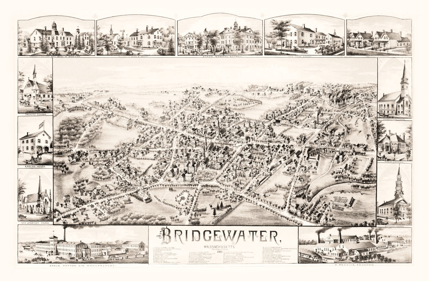 Vintage Map of Bridgewater, Massachusetts 1887