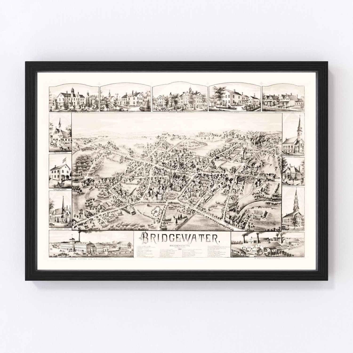 Vintage Map of Bridgewater, Massachusetts 1887