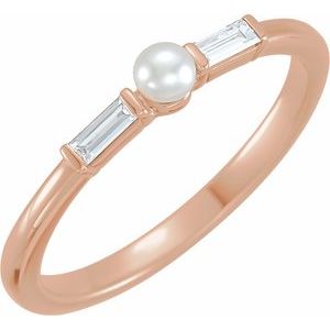 14K Rose Gold Cultured White Seed Pearl & 1/8 CTW Natural Diamond Ring