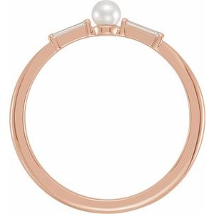 14K Rose Gold Cultured White Seed Pearl & 1/8 CTW Natural Diamond Ring
