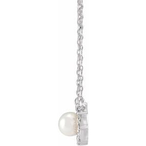 Sterling Silver Cultured Akoya Pearl & .03 CTW Natural Diamond Halo-Style 16" Necklace