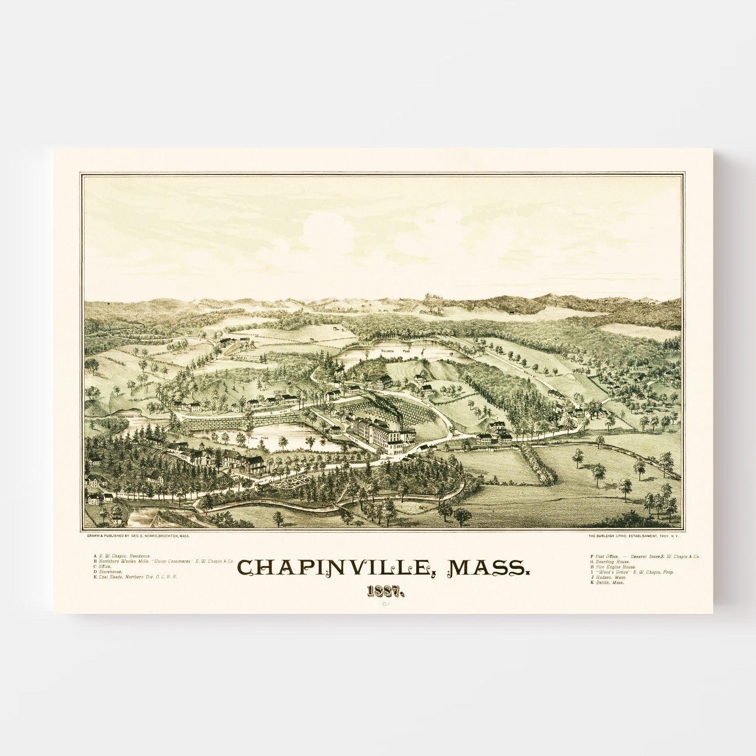 Vintage Map of Chapinville, Massachusetts 1887