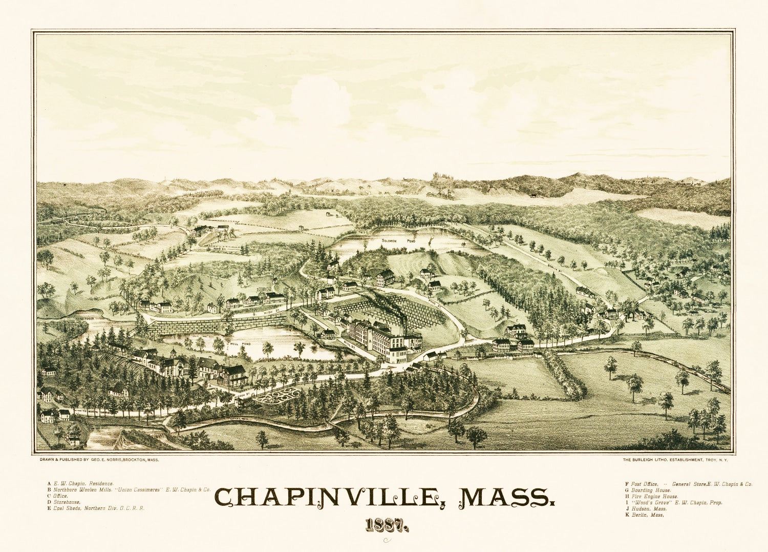 Vintage Map of Chapinville, Massachusetts 1887