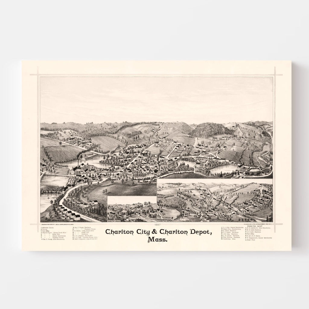 Vintage Map of Charlton City, Massachusetts 1887