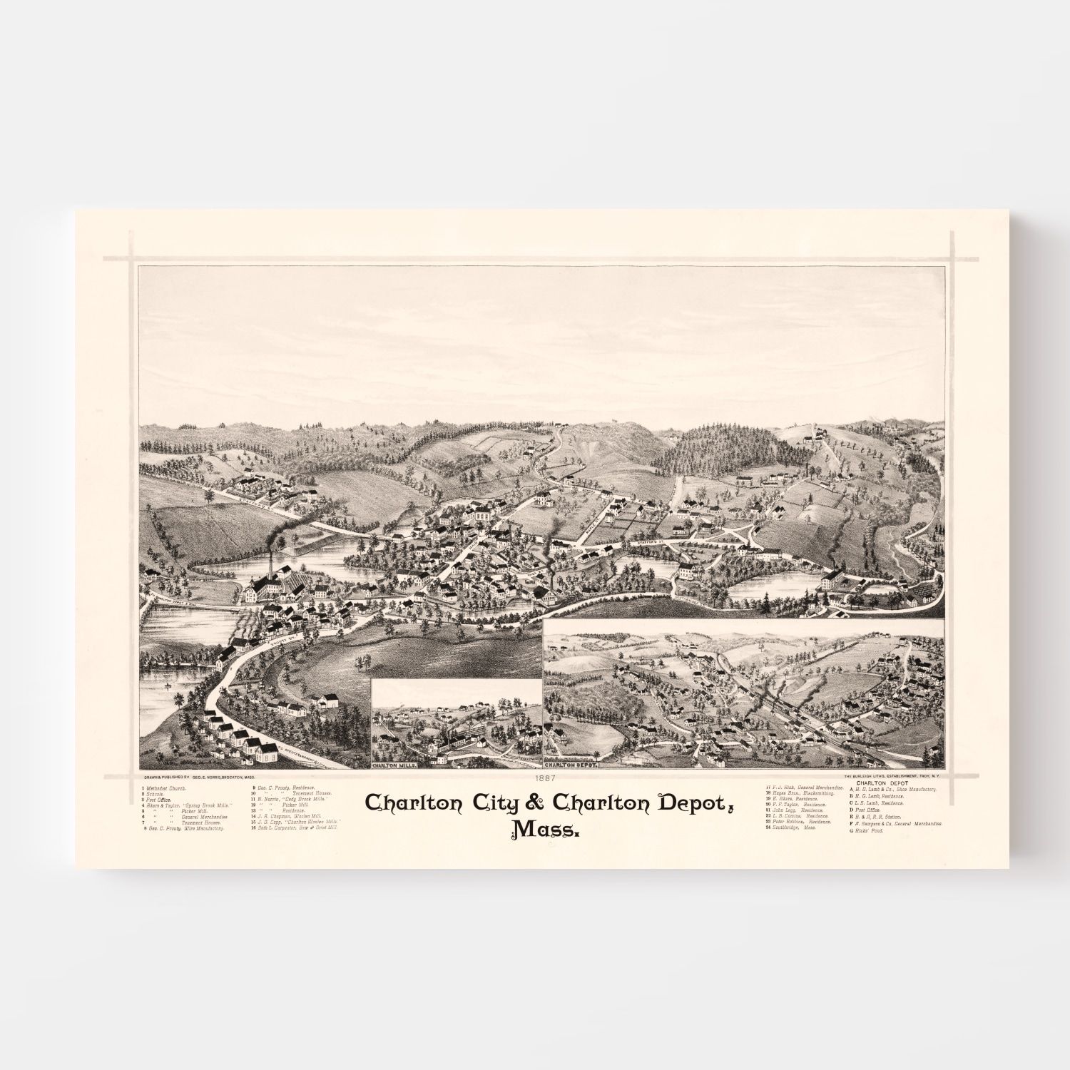 Vintage Map of Charlton City, Massachusetts 1887