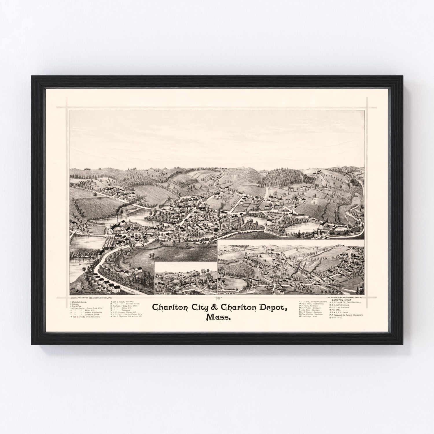 Vintage Map of Charlton City, Massachusetts 1887