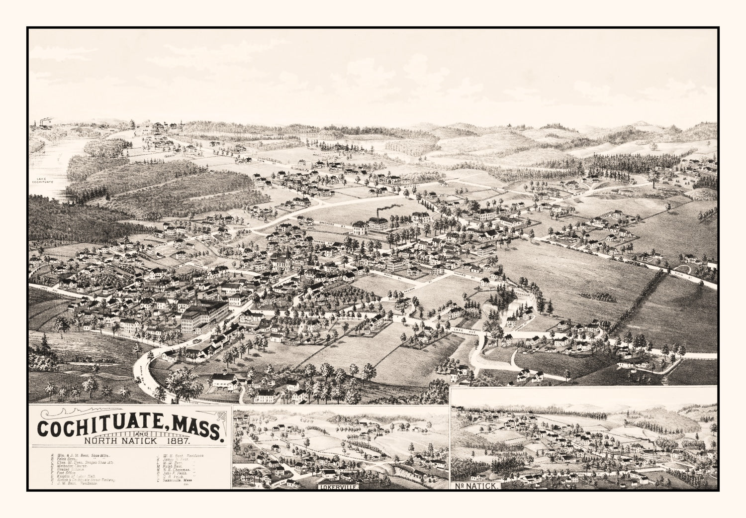 Vintage Map of Cochituate, Massachusetts 1887
