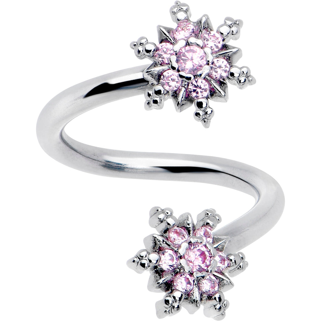 Pink CZ Gem Glam Snowflake Spiral Twister Belly Ring