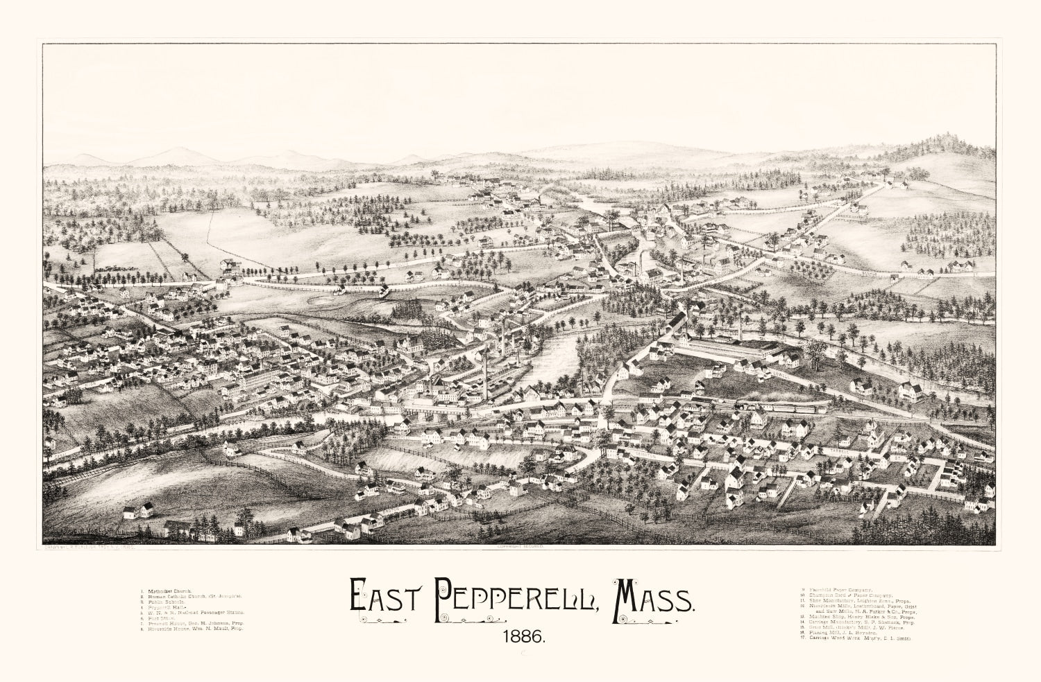 Vintage Map of East Pepperell, Massachusetts 1886